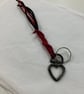Black Red Suede Keyring Bag Charm w Gunmetal Heart Shaped Carabiner - Image 2