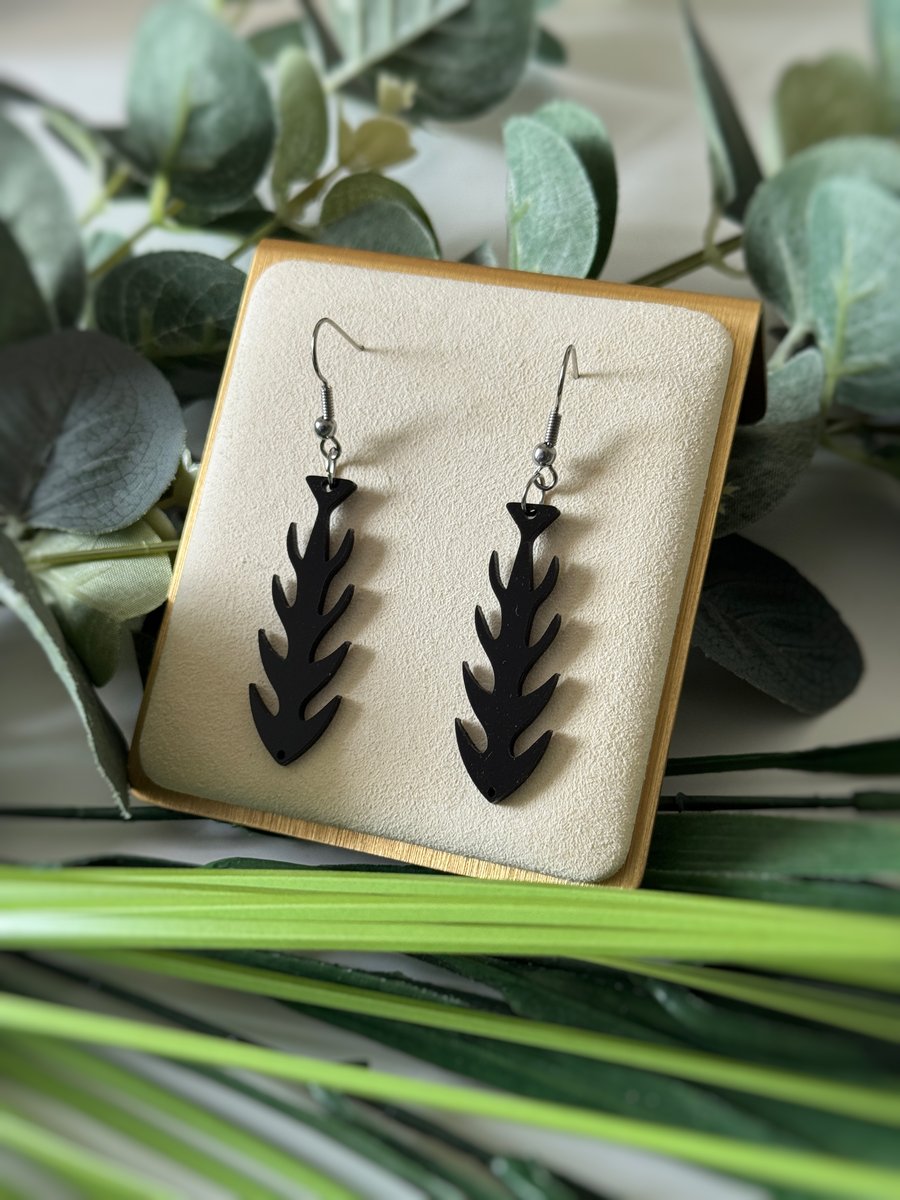 Black Fish Bone Earrings
