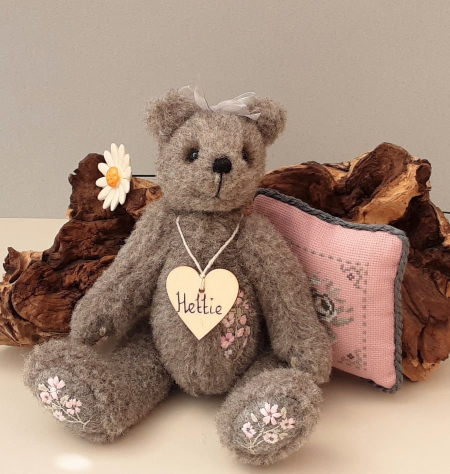 Artist bear & cushion, hand embroidered ted... - Folksy