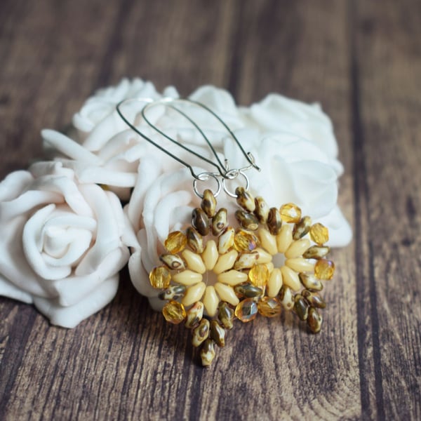 Vintage Style Beaded Earrings in Neutral Colours, Boho Jewellery