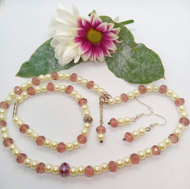 3 Piece Jewellery Set Made With Mauve Crystals Folksy