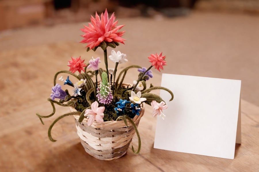 Handmade Wildflower Basket with Surprise Card- Cottage core gift 