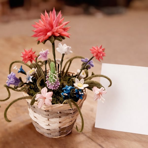 Handmade Wildflower Basket with Surprise Card- Cottage core gift 