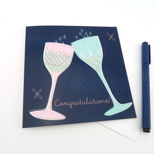 Congratulations card, featuring 2 wine glasses, for celebrations