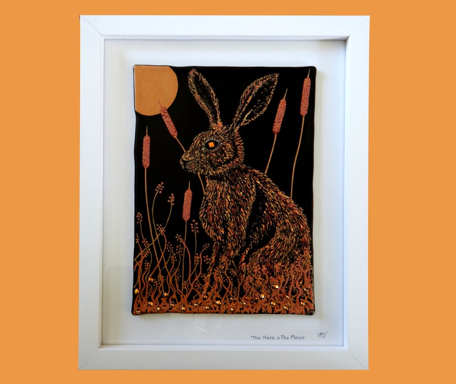 Handmade Fused Glass 'The Hare & The Moon' Picture
