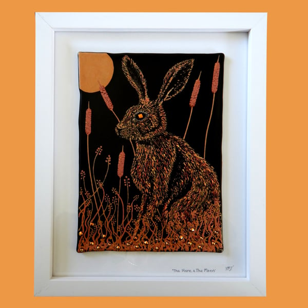 Handmade Fused Glass 'The Hare & The Moon' Picture