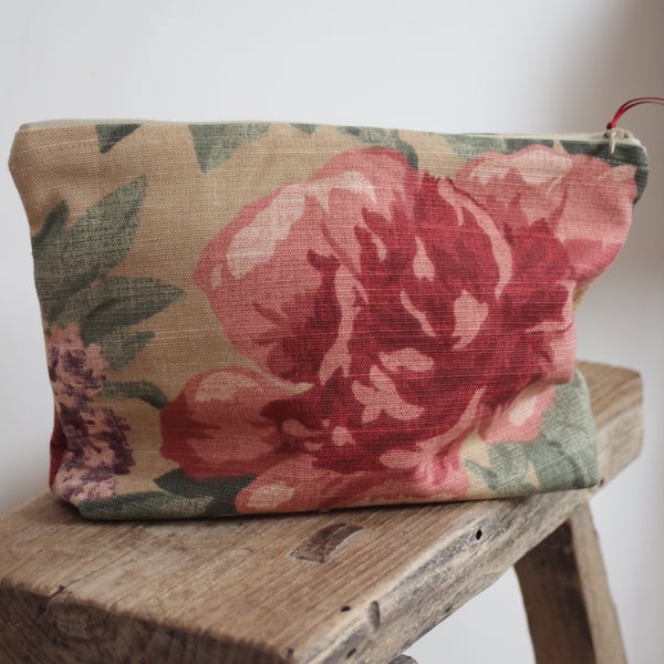 Floral linen zip up pouch made from Sanderson 'Pangbourne' fabric - postage inc