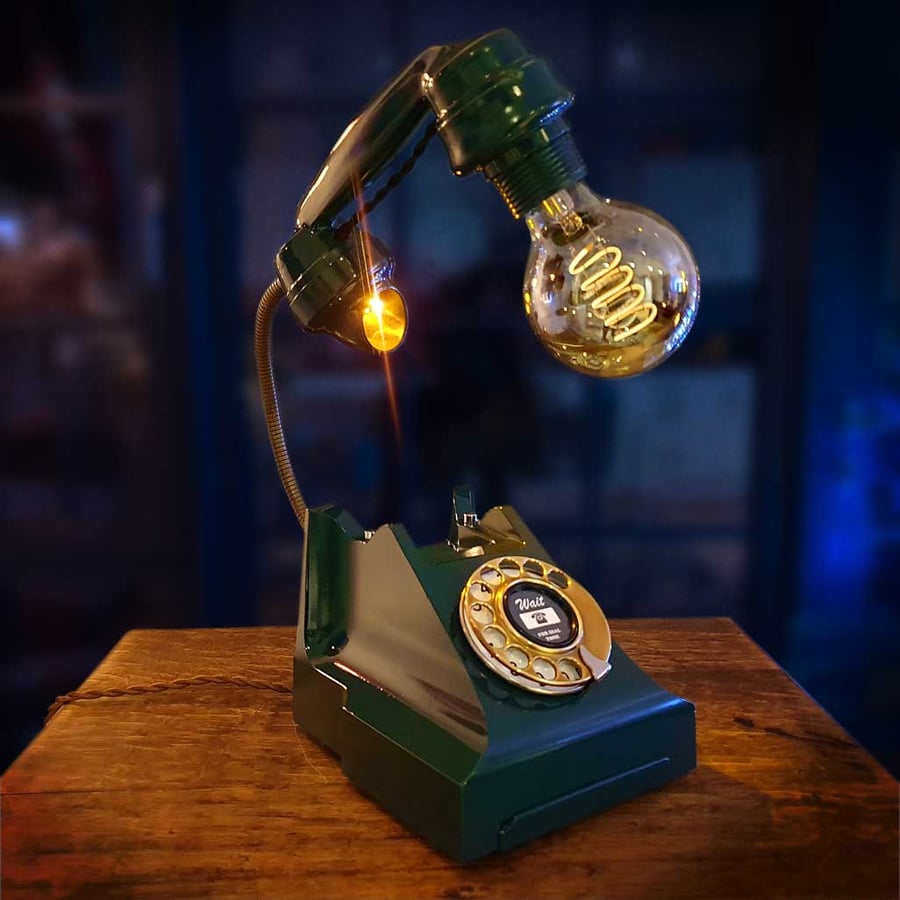 Upcycled Handmade Racing Green Vintage Bakelite Telephone Lamp