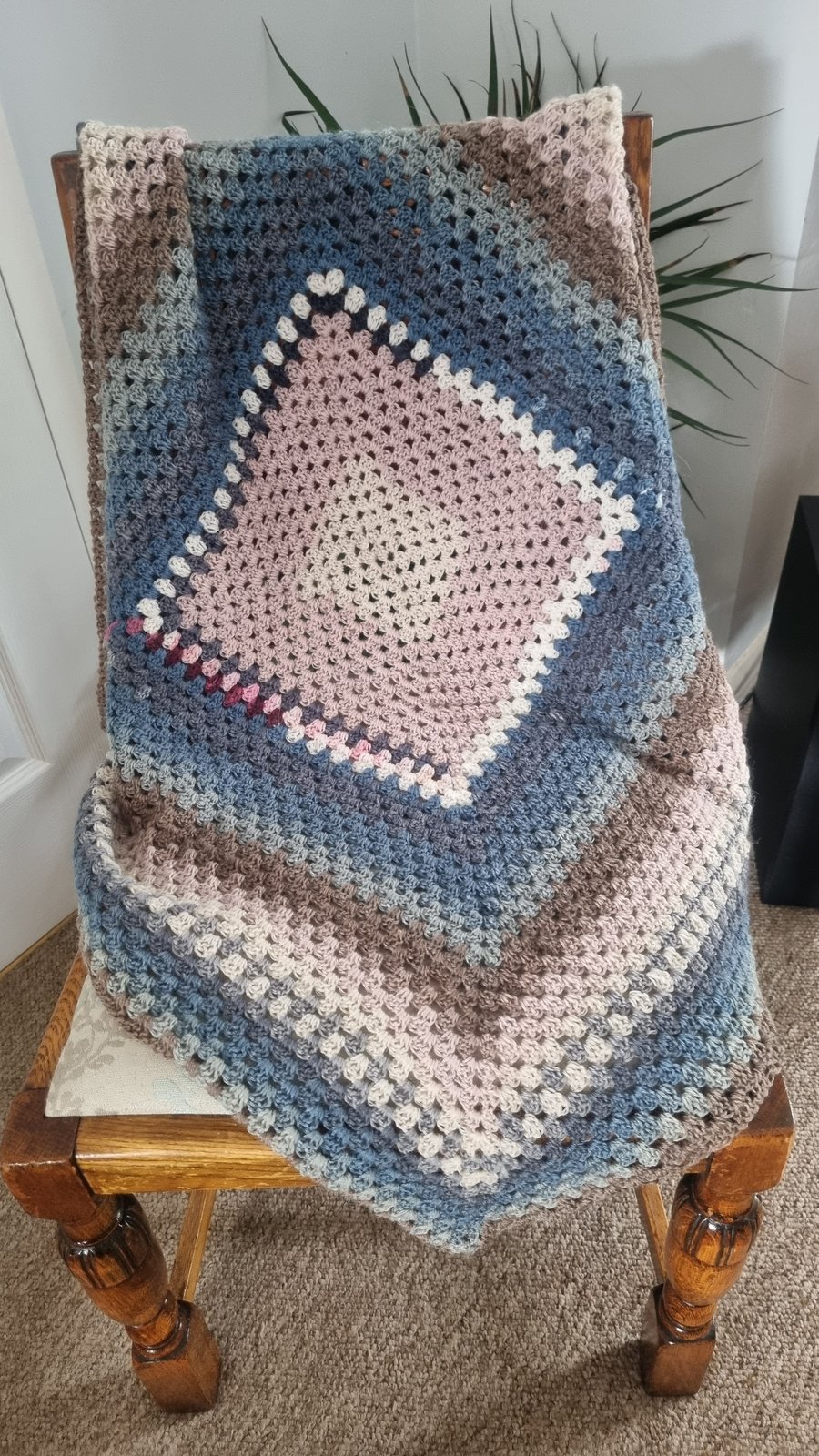 Handmade  square crochet blanket, pram, pushchair, cot, nursery, car seat 