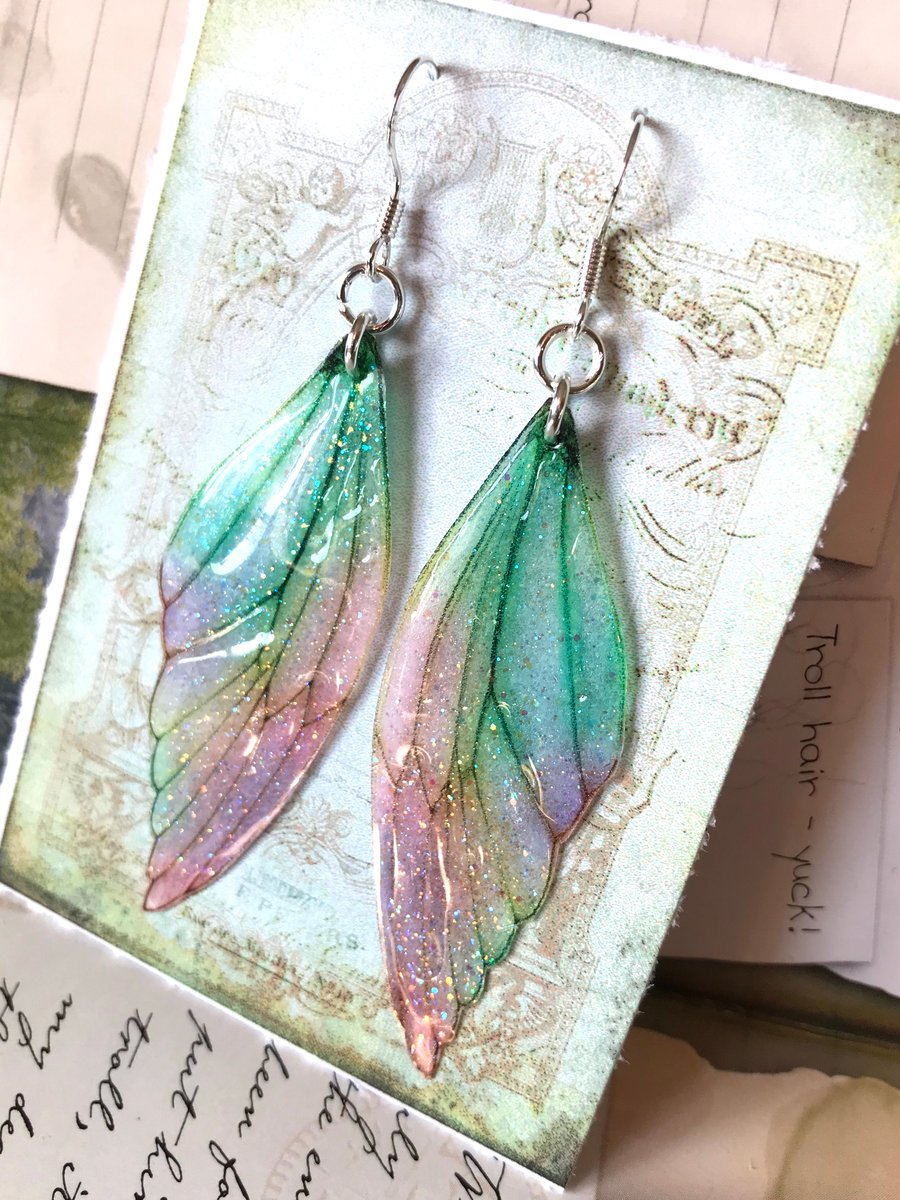 Pastel Coloured Sterling Silver Fairy Wing Earrings Style 3