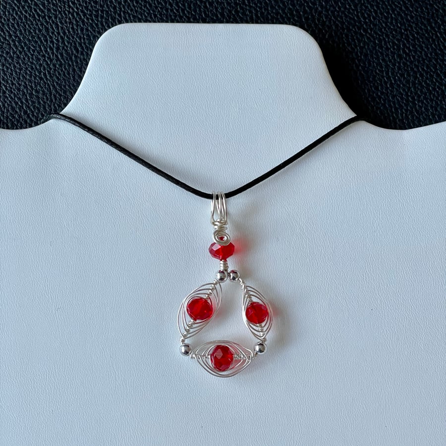 Wire Wrapped Red Czech Glass Pendant