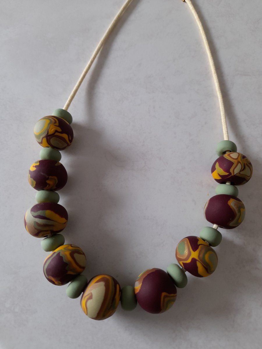 POLYMER CLAY AUTUMN COLOURED NECKLACE - FREE UK SHIPPING