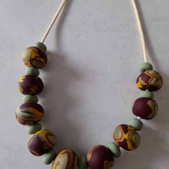 POLYMER CLAY AUTUMN COLOURED NECKLACE - FREE UK SHIPPING