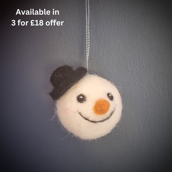Needle Felted Snowman Christmas Ornament: Handmade Bauble