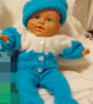 Baby Premature doll knitted deep turquoise and white outfit