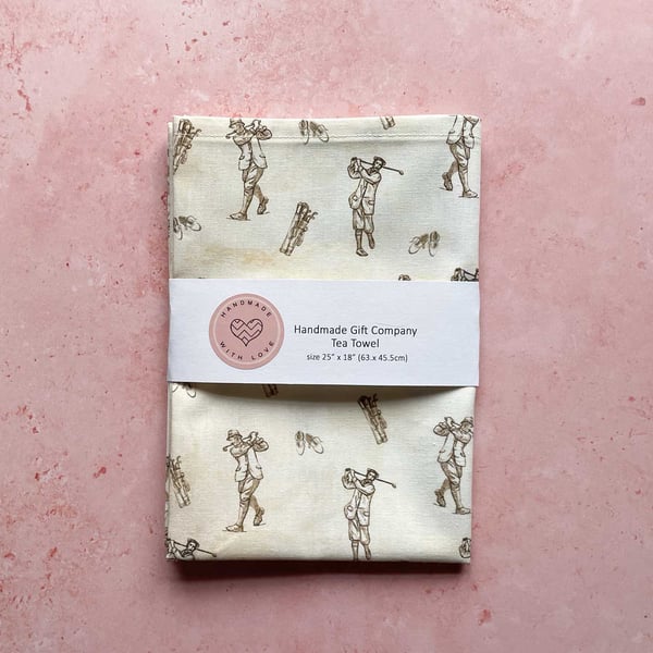 Fabric Handmade Pretty Cotton Tea Towel with a Vintage Golf Design