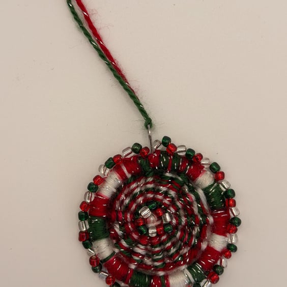 Handmade Festive Dorset Button Beaded Hanging Decoration - Upcycled Ornament