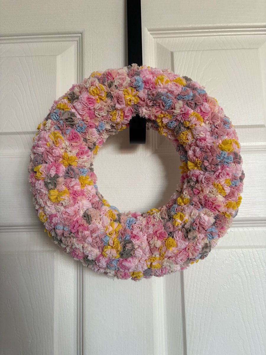 Multi pastel scrunchy baby shower wreath. 