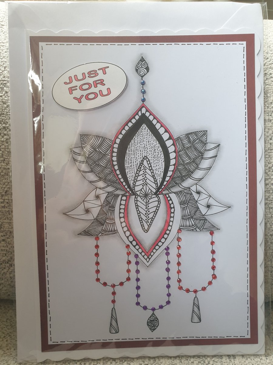 Red lotus flower handmade card