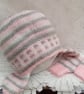 Pink and Grey Checkered Baby Hat Set, Baby Shower Gift, Gift Ideas for Baby - Image 1