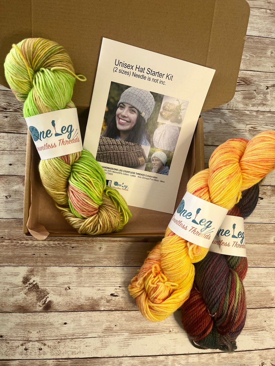 Hat knitting kit with one skein of hand dyed yarn