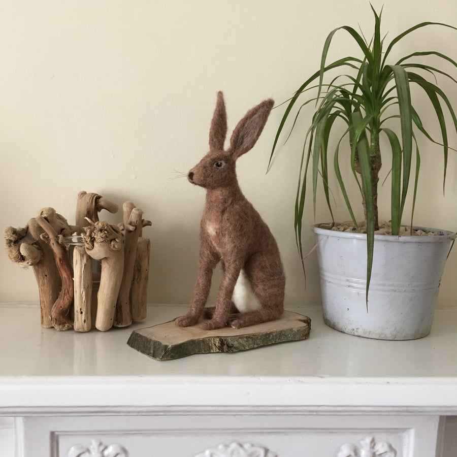 Needle felted model brown hare, woollen sculpture