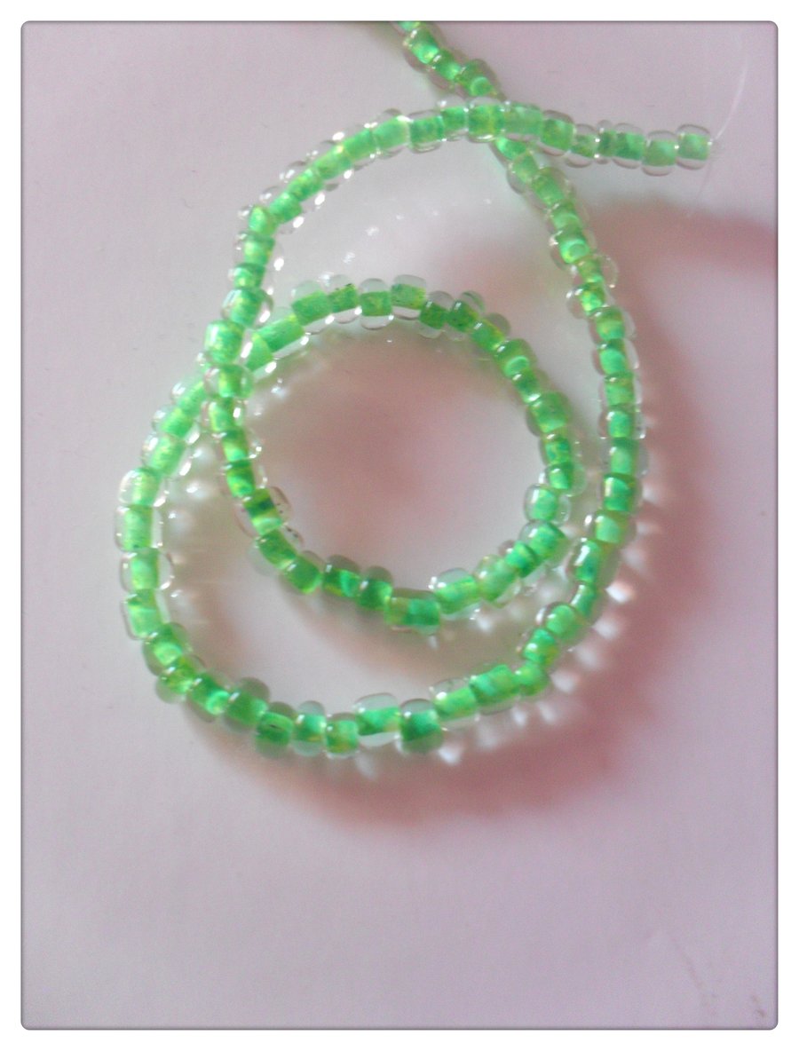 500 x Glass Seed Beads - Colour-Inside - 4mm - Green 