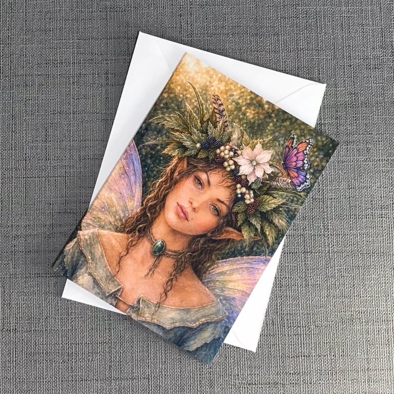 Birthday Card Woodland Fairy - Botanical Fairy & Butterfly - A5 Greeting Card