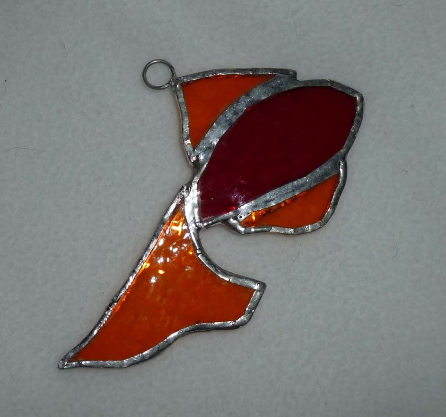Hand made stained glass fish suncatcher - orange & red