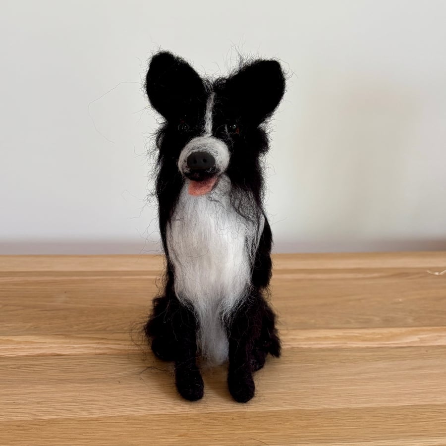 Handmade needle felt Border Collie, sheep dog. 21cm tall