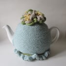 Tea cosie Tea cosy  Duck egg blue with Whirly - twirly flowers