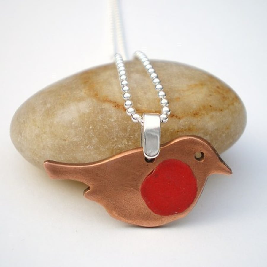 Little Robin Red Breast Copper Pendant