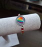 LGBT Rainbow Heart Bracelet, Needle Felted on Upcycled Denim with rainbow beads