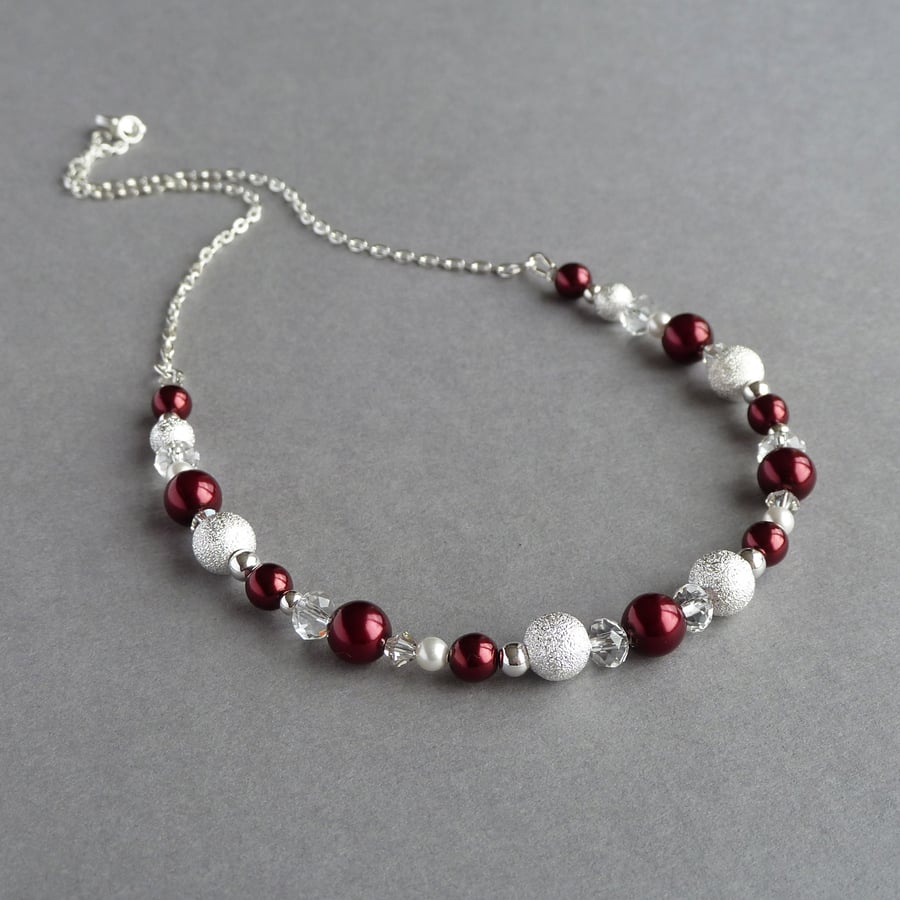 Dark Red Stardust Necklace - Crimson Pearl Jewellery - Claret Bridesmaid Gifts
