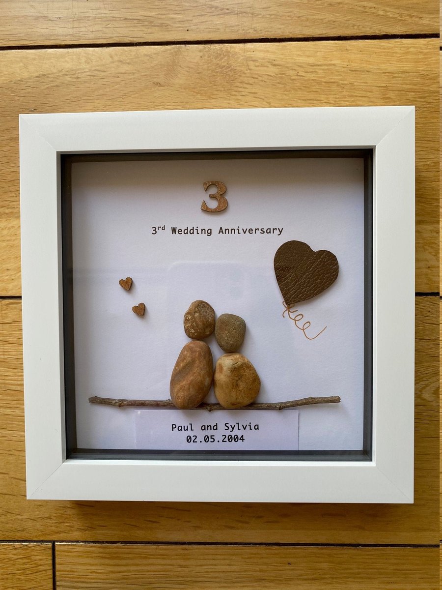 Leather Wedding Anniversary Gift, 3rd Wedding Anniversary Pebble Frame, Pebble A