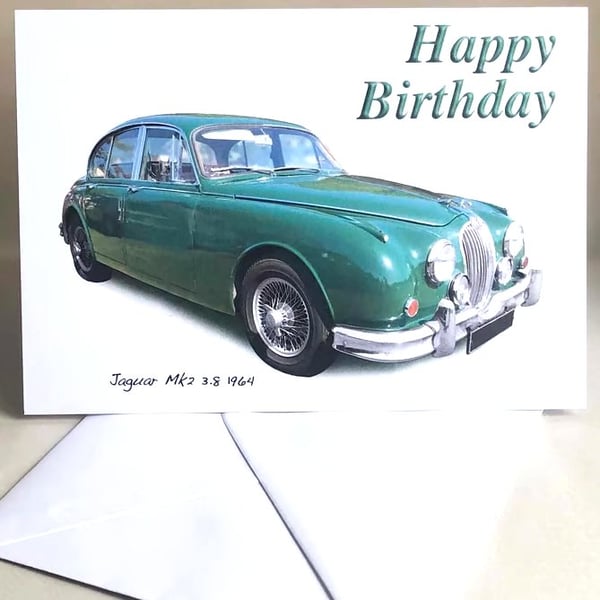 Jaguar Mk2 3.8 1964 (Green) - Birthday, Anniversary, Retirement or Plain Card