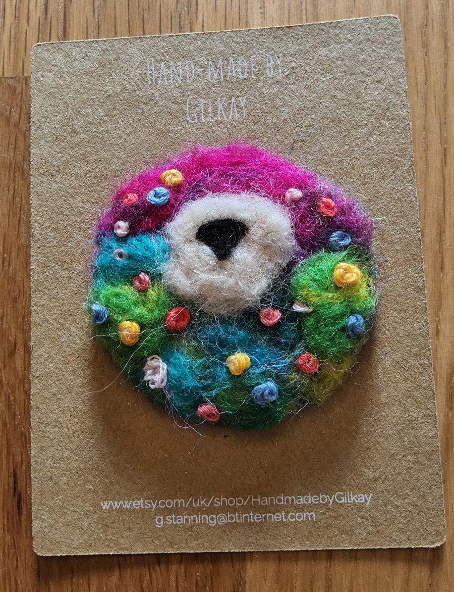 Felted sheep brooch