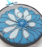 free motion and hand embroidered floral textile hoop original art turquoise blue - Image 7