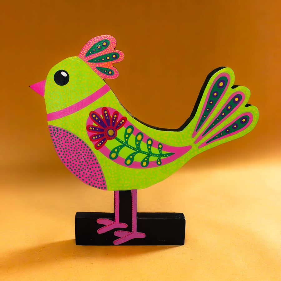 Folk Bird Sculpture - Handmade and Hand-painted