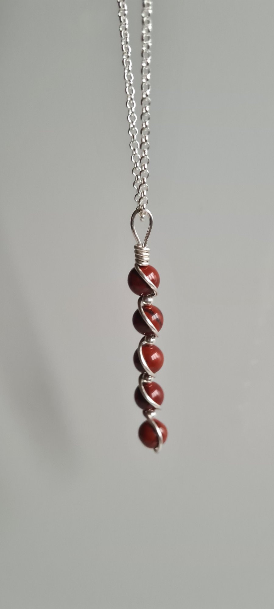 Handmade 925 Silver & Red Snakeskin Jasper Pendant Necklace Chain & Gift Boxed 