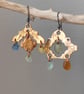 Seaglass party earrings, bronze metal clay, unique jewellery, recycled material