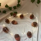 Hand Knitted Autumn Acorn Bunting with Fairy lights. Free Postage.