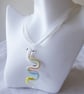 White Ribbon & Cord Adjustable Necklace B with Lampwork Glass Snake