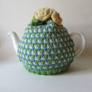 Tea cosy Tea cosie - bright spring tweed with roses