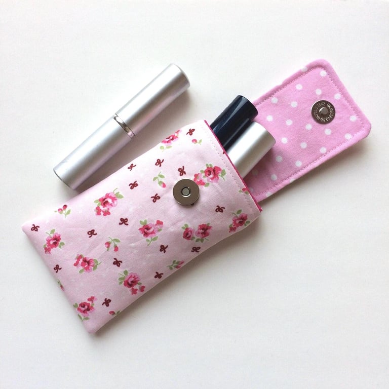 Pink rose fabric clip pouch, lipstick pouch