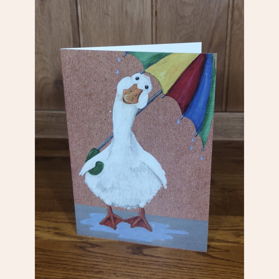 Goose Greetings Card - with Umbrella