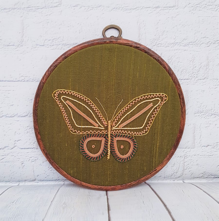 Goldwork Butterfly Hand Embroidery Hoop Art