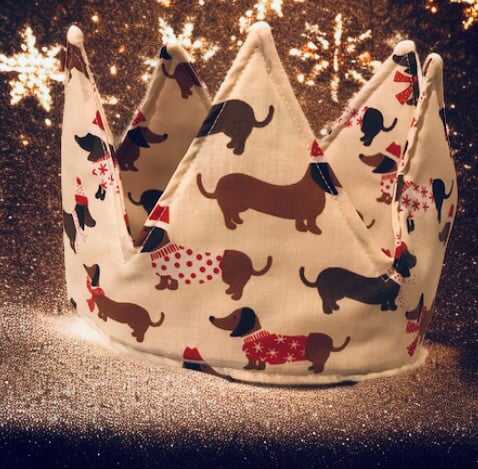Reusable Christmas Fabric Party Crowns Sausage Dog Fabric Party Hats Zero Waste 
