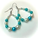 Beaded Hoop Earrings in Turquoise and Ivory
