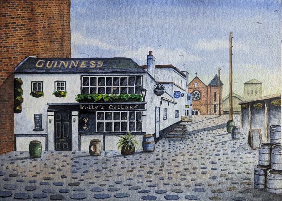Kellys Cellars Pub Belfast. A4 Watercolour Print